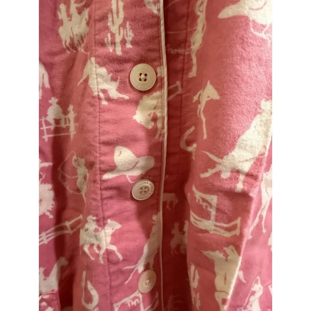 Nick and Nora Pink With Ivory Rodeo Round Up 100% Cotton Flannel Pajama Set 2X - Picture 8 of 12